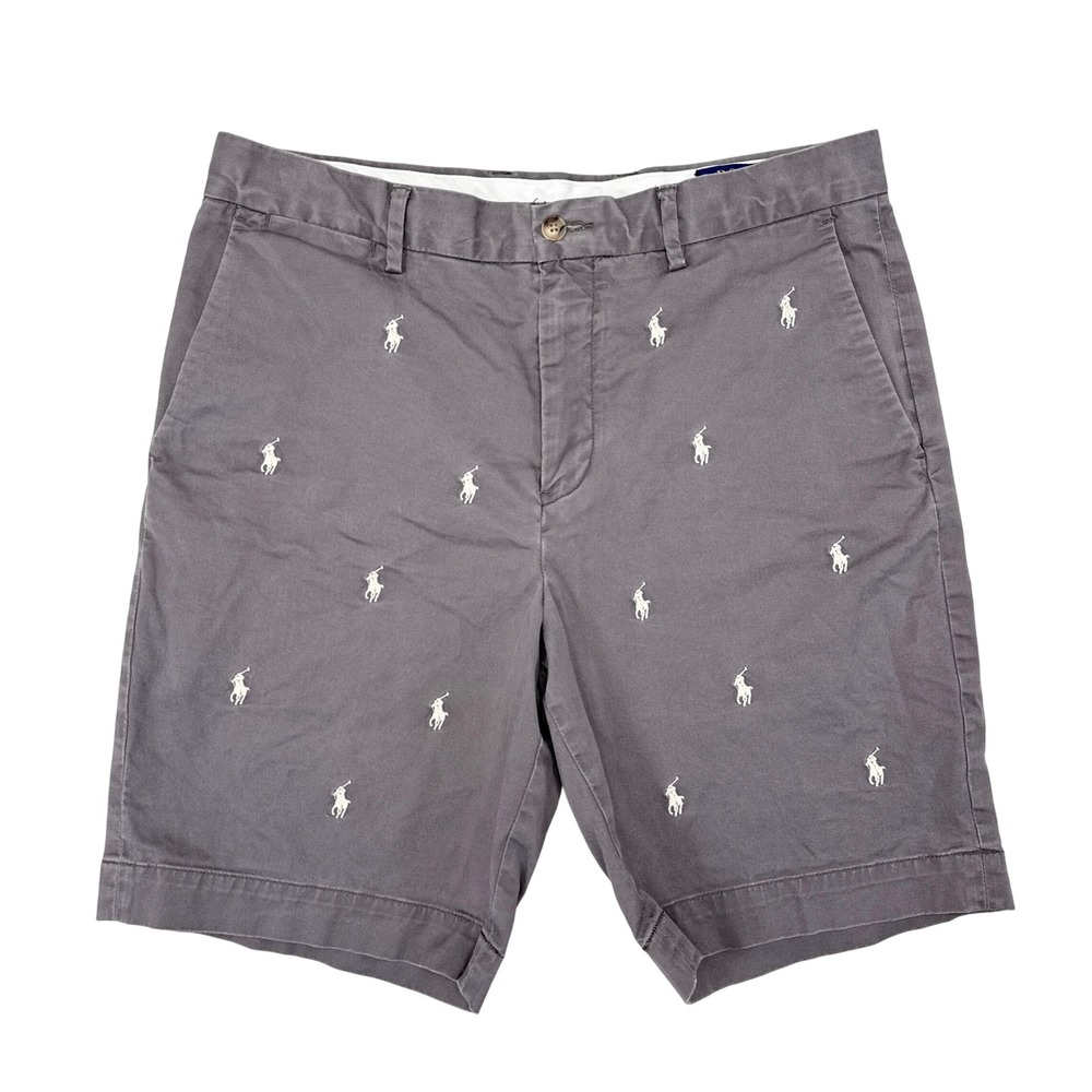 Polo Ralph Lauren Shorts Mens Size 31 Gray All Over Pony Print Preppy Chino